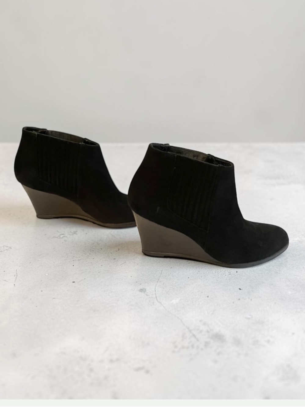 L.K. BENNETT LONDON Black Suede Wedge Booties Shoes Size 36